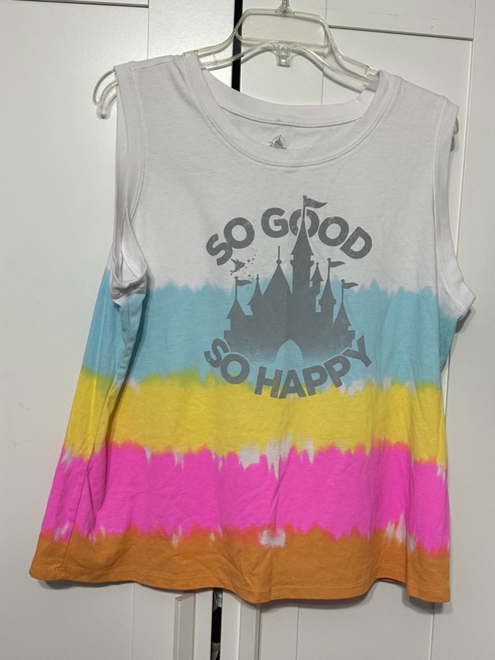 Disney White Multi-Color Tie-Dye Graphic Tank Top - So Good So Happy